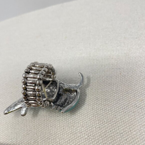 Hummingbird Stretch Ring Rhinestone Blue Silver Tone Cocktail Statement - Picture 6 of 8